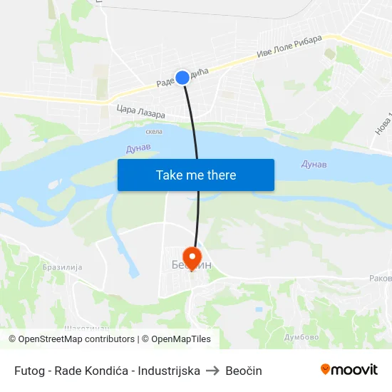 Futog - Rade Kondića - Industrijska to Beočin map