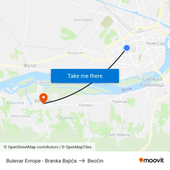 European Boulevard - Branko Bajić to Beočin map