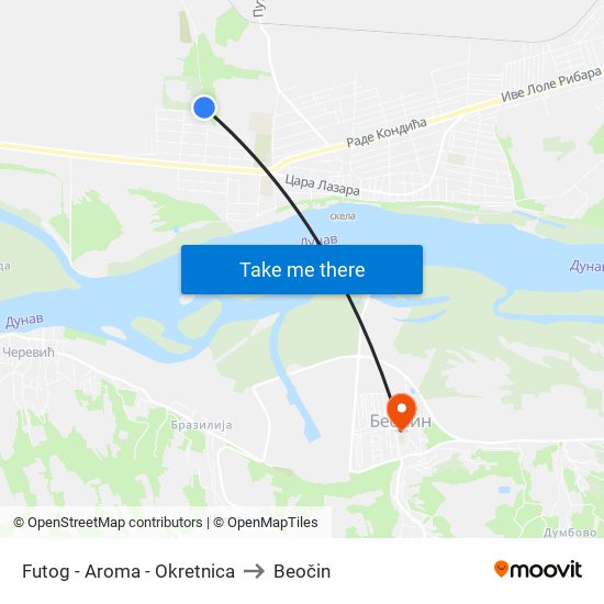 Futog - Aroma - Okretnica to Beočin map
