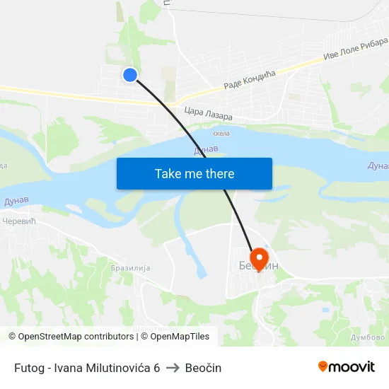Futog - Ivana Milutinovića 6 to Beočin map