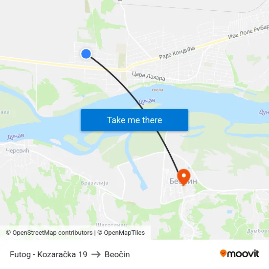 Futog - Kozaračka 19 to Beočin map