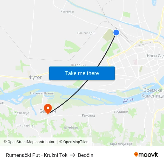 Rumenački Put - Kružni Tok to Beočin map