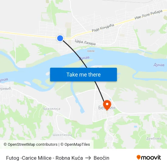 Futog -Carice Milice - Robna Kuća to Beočin map