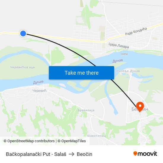 Bačkopalanački Put - Salaš to Beočin map