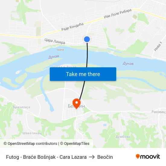 Futog - Braće Bošnjak - Cara Lazara to Beočin map