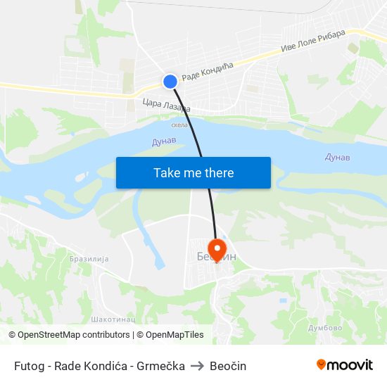 Futog - Rade Kondića - Grmečka to Beočin map