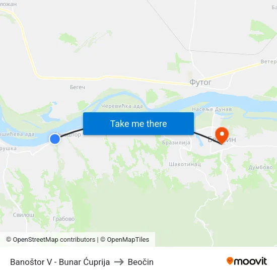 Banoštor V - Bunar Ćuprija to Beočin map