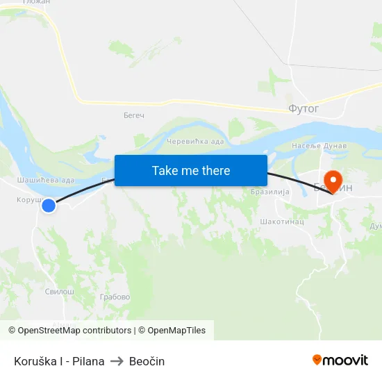 Koruška I - Pilana to Beočin map