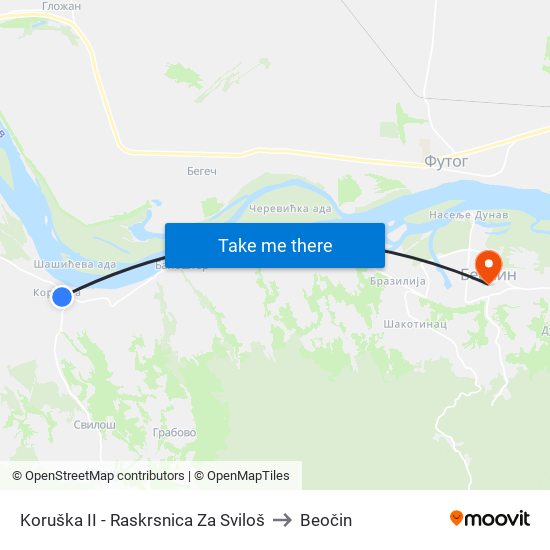 Koruška II - Raskrsnica Za Sviloš to Beočin map