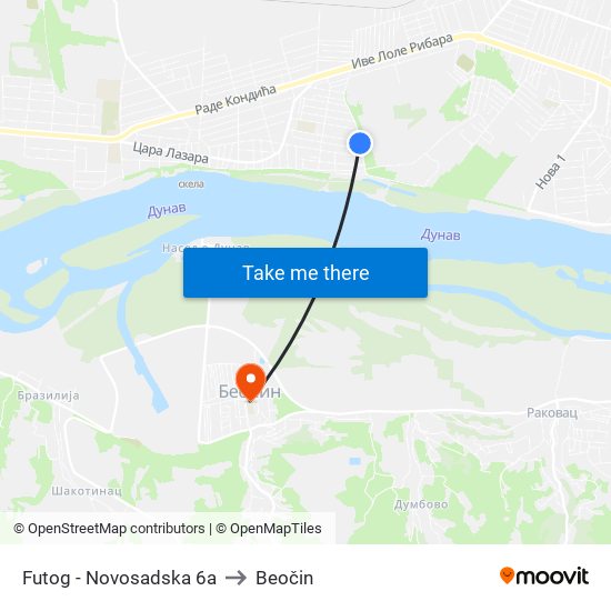 Futog - Novosadska 6a to Beočin map