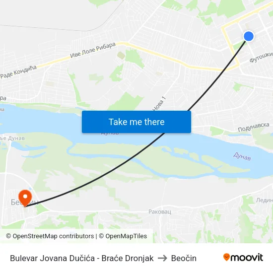 Bulevar Jovana Dučića - Braće Dronjak to Beočin map