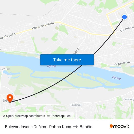 Bulevar Jovana Dučića - Robna Kuća to Beočin map