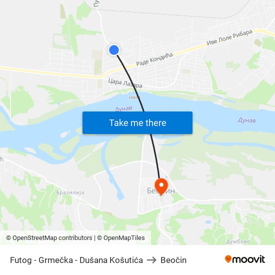 Futog - Grmečka - Dušana Košutića to Beočin map
