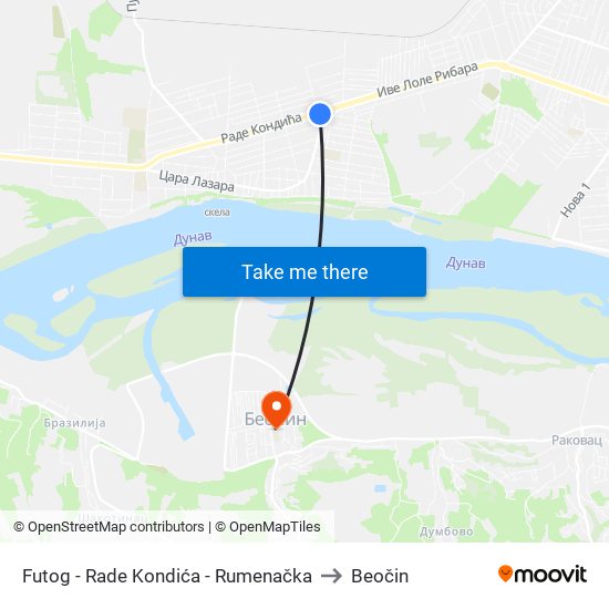 Futog - Rade Kondića - Rumenačka to Beočin map