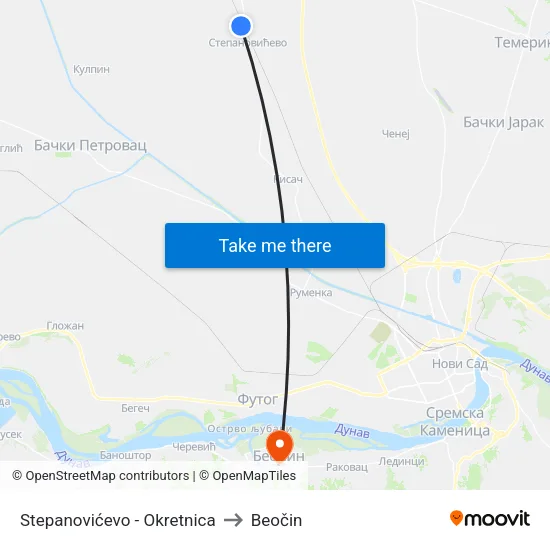 Stepanovićevo - Okretnica to Beočin map