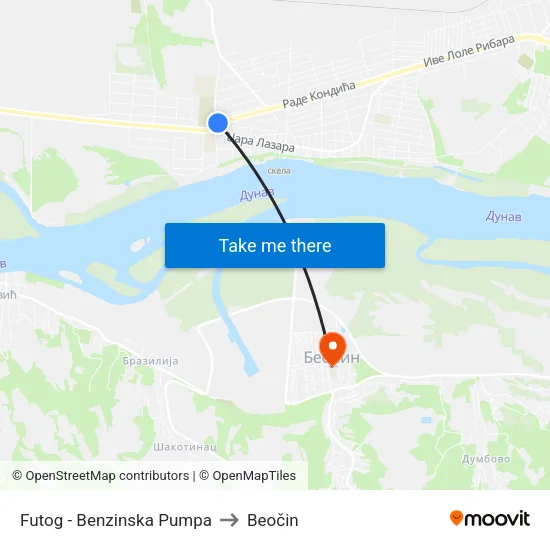 Futog - Benzinska Pumpa to Beočin map