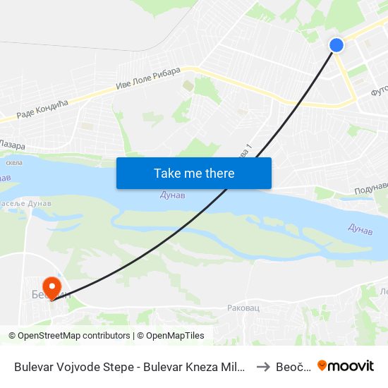 Bulevar Vojvode Stepe - Bulevar Kneza Miloša to Beočin map