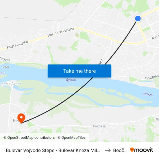 Bulevar Vojvode Stepe - Bulevar Kneza Miloša to Beočin map