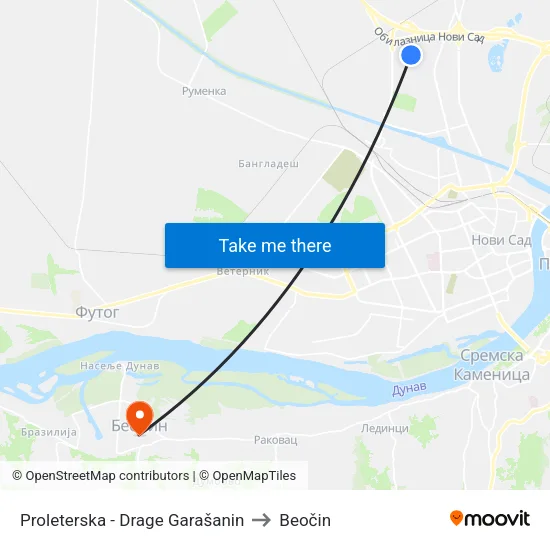 Proleterska - Drage Garašanin to Beočin map