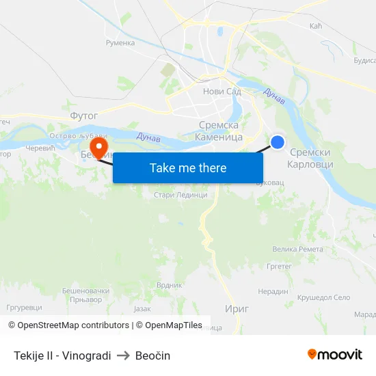 Tekije II - Vinogradi to Beočin map