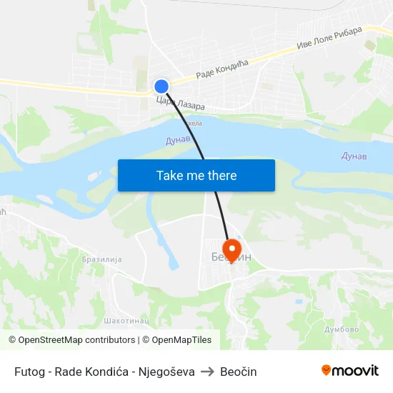 Futog - Rade Kondića - Njegoševa to Beočin map