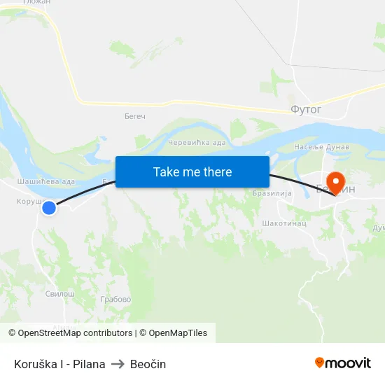 Koruška I - Pilana to Beočin map