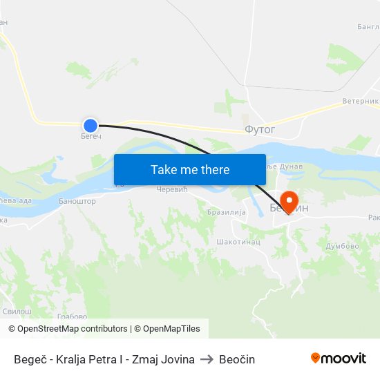 Begeč - Kralja Petra I - Zmaj Jovina to Beočin map