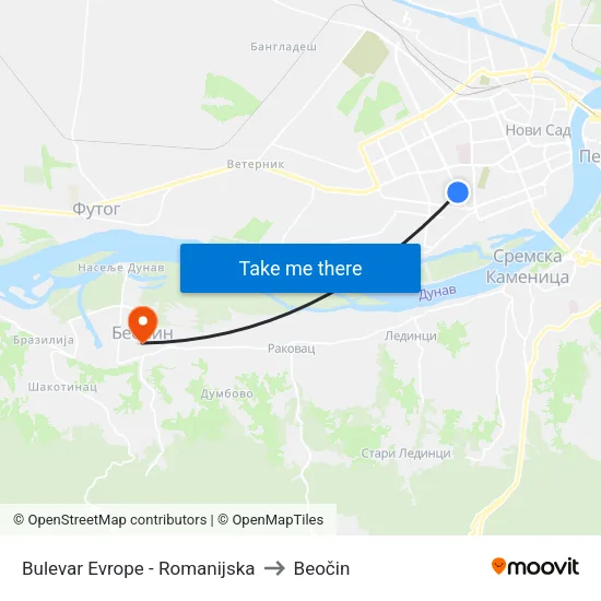 Bulevar Evrope - Romanijska to Beočin map