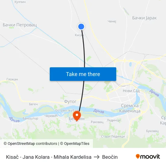 Kisač - Jana Kolara - Mihala Kardelisa to Beočin map