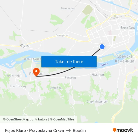 Feješ Klare - Pravoslavna Crkva to Beočin map