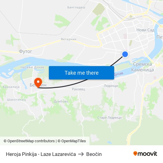 Heroja Pinkija - Laze Lazarevića to Beočin map