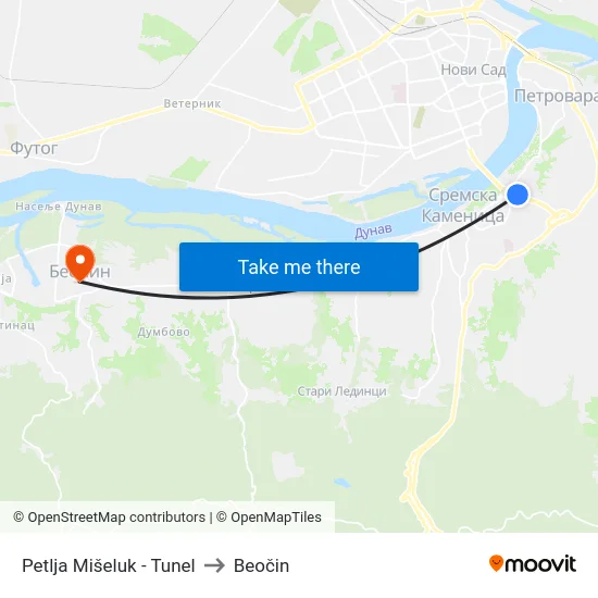 Petlja Mišeluk - Tunel to Beočin map