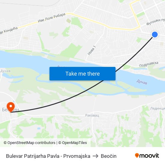 Bulevar Patrijarha Pavla - Prvomajska to Beočin map