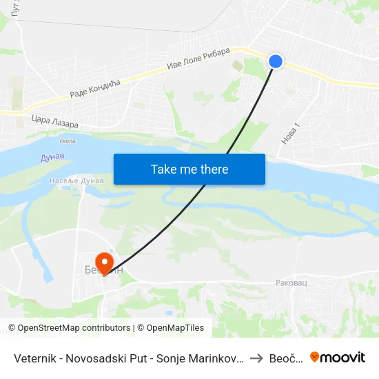 Veternik - Novosadski Put - Sonje Marinković to Beočin map