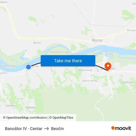 Banoštor IV - Center to Beočin map
