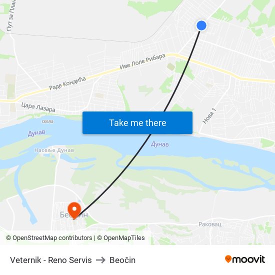 Veternik - Reno Servis to Beočin map