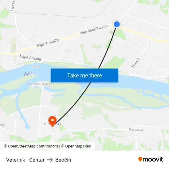 Veternik - Centar to Beočin map