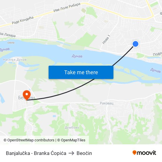 Banjalučka - Branka Ćopića to Beočin map