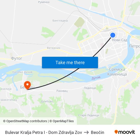 Bulevar Kralja Petra I - Dom Zdravlja Zov to Beočin map