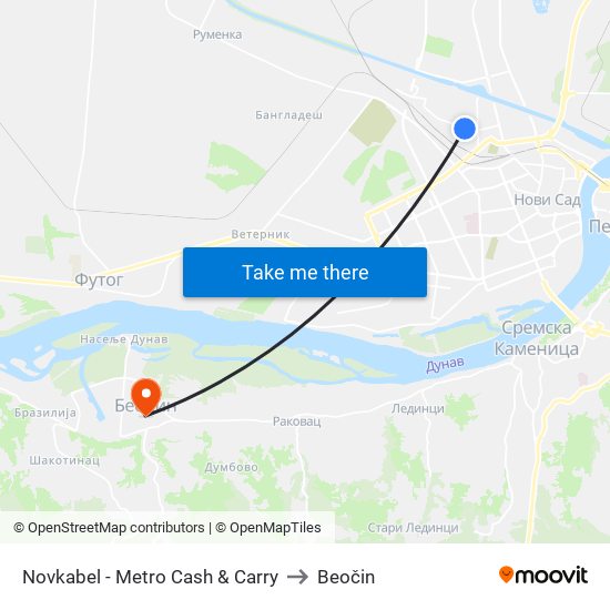 Novkabel - Metro Cash & Carry to Beočin map