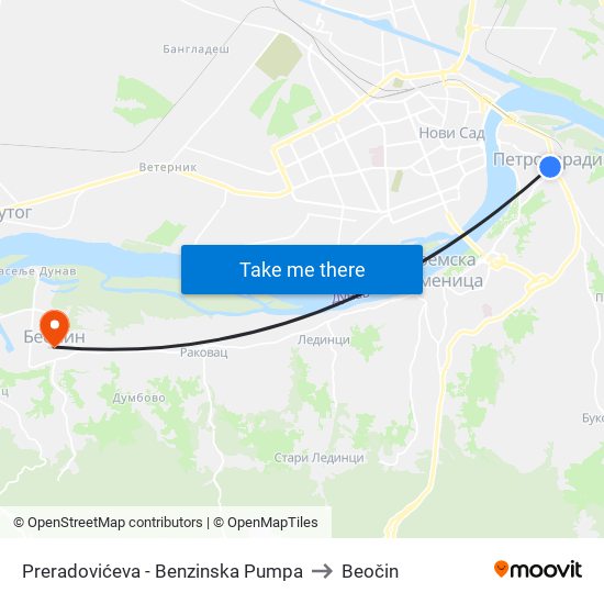 Preradovićeva - Benzinska Pumpa to Beočin map