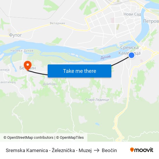 Sremska Kamenica - Železnička - Muzej to Beočin map