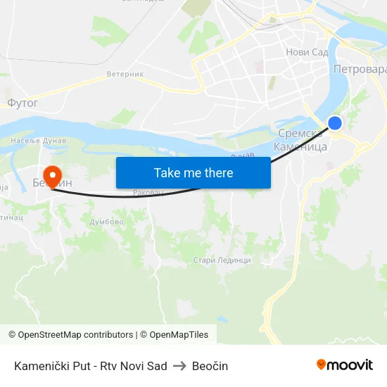 Kamenički Put - Rtv Novi Sad to Beočin map