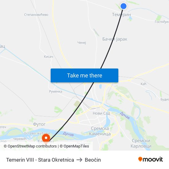 Temerin VIII - Stara Okretnica to Beočin map