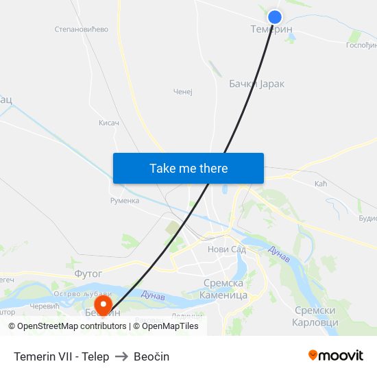 Temerin VII - Telep to Beočin map