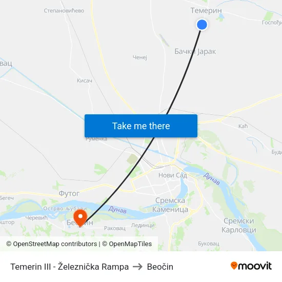 Temerin III - Železnička Rampa to Beočin map