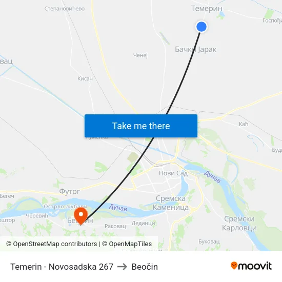 Temerin - Novosadska 267 to Beočin map