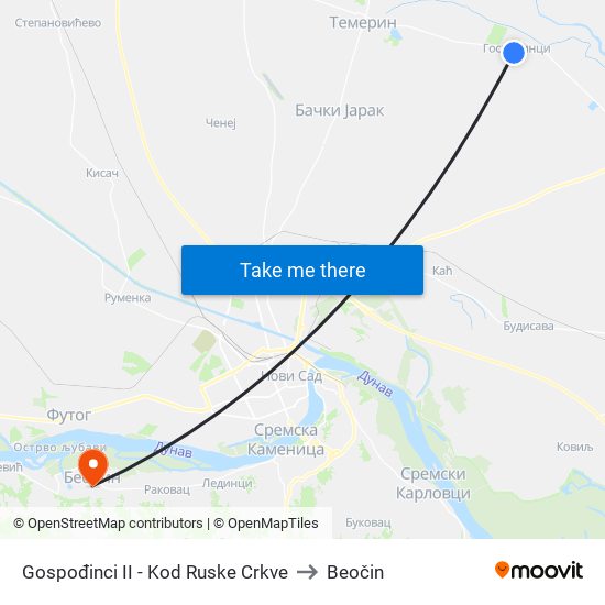 Gospođinci II - Kod Ruske Crkve to Beočin map