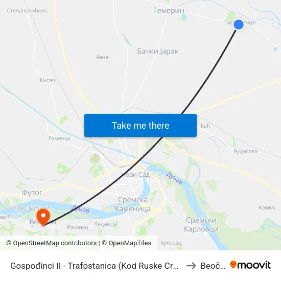 Gospođinci II - Trafostanica (Kod Ruske Crkve) to Beočin map