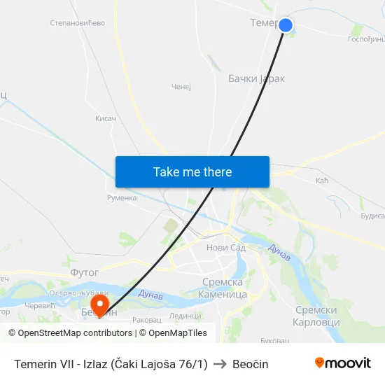Temerin VII - Izlaz (Čaki Lajoša 76/1) to Beočin map